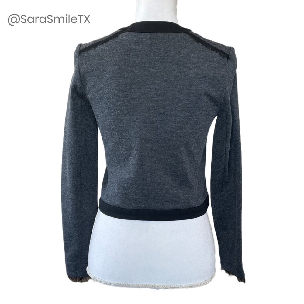 HAUTE HIPPIE Charcoal Gray Skull Crested Cropped Jacket - Picture 3 of 13